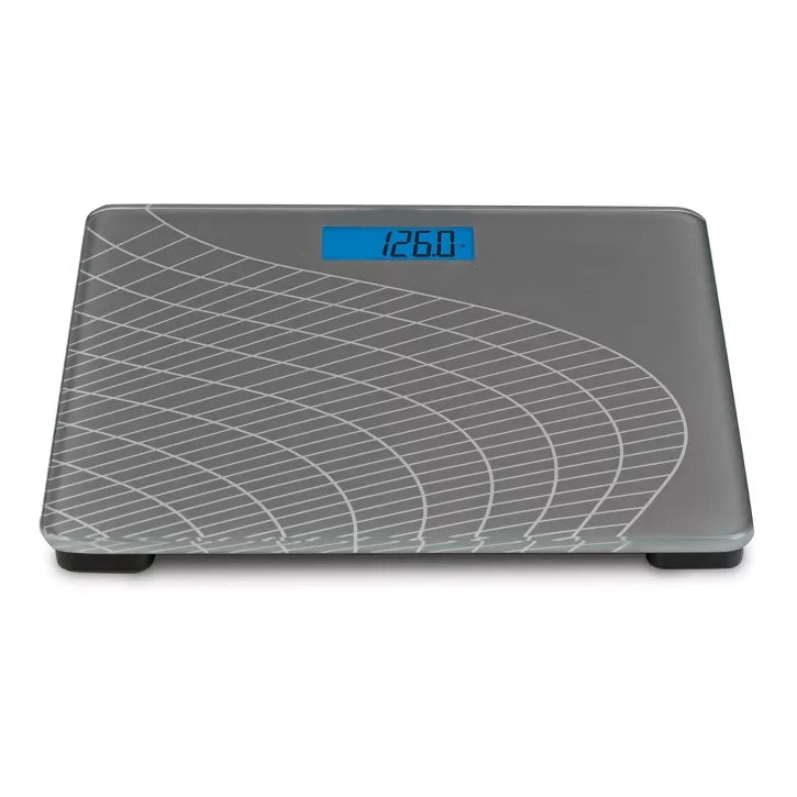 Voice-Announcing Digital Bathroom Scale with Patterned Glass Platform and Tap-to-Activate Sensor