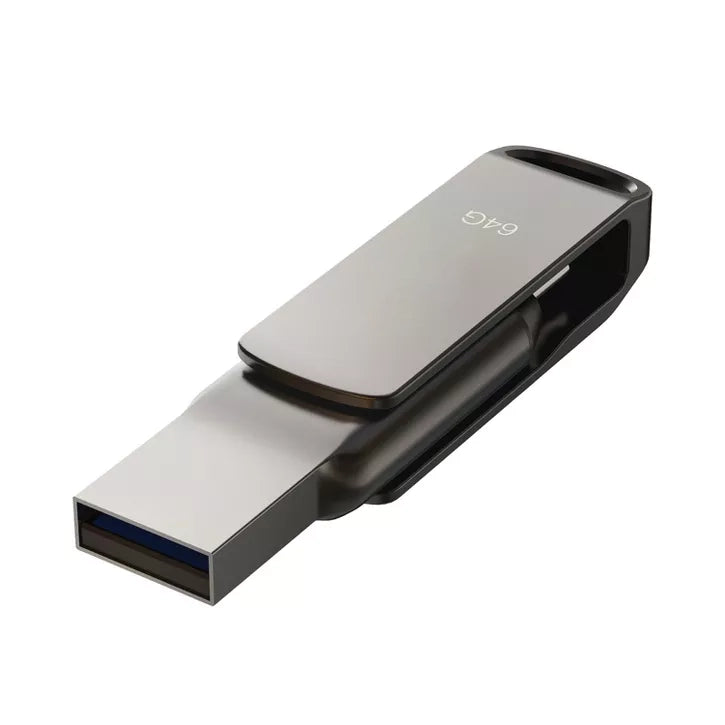 Dual-Connector USB 3.2 Flash Drive with Reversible Design and Keyring Loop