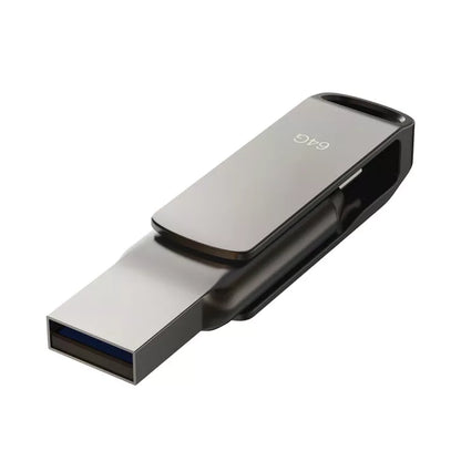 Dual-Connector USB 3.2 Flash Drive with Reversible Design and Keyring Loop