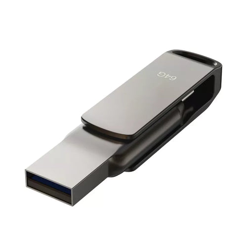 Dual-Connector USB 3.2 Flash Drive with Reversible Design and Keyring Loop