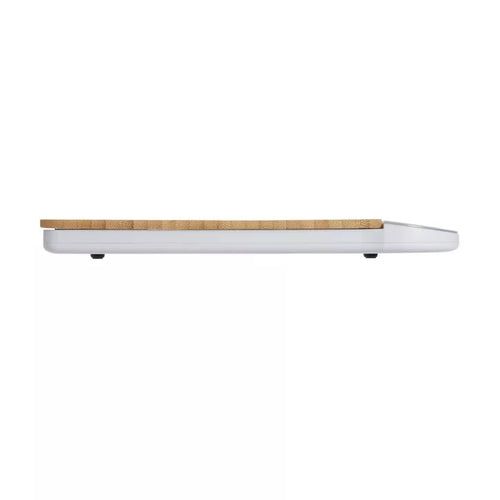 Eco-Friendly Bamboo Digital Kitchen Scale with Blue Backlit Display and Touch Controls