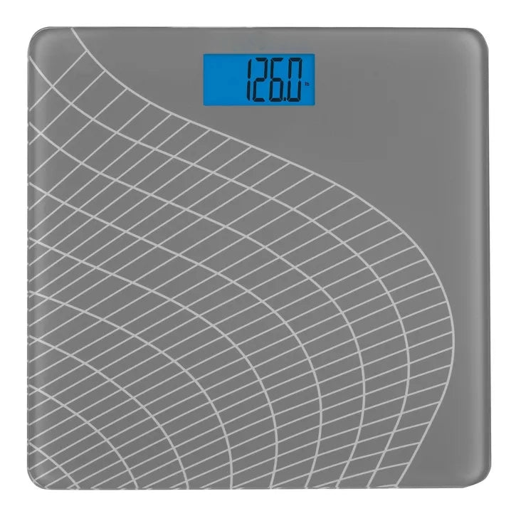 Voice-Announcing Digital Bathroom Scale with Patterned Glass Platform and Tap-to-Activate Sensor