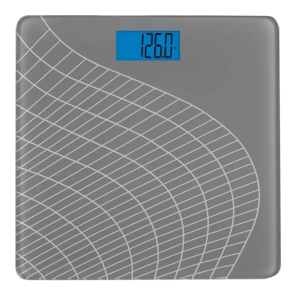 Voice-Announcing Digital Bathroom Scale with Patterned Glass Platform and Tap-to-Activate Sensor