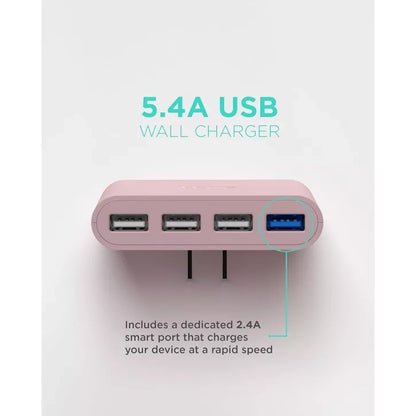 Ultra-Slim 4-Port USB Wall Charger with Dedicated Fast-Charge Port and Foldable Prongs