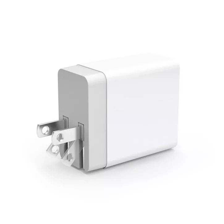 Compact Dual-Port USB Wall Charger with Foldable Prongs and Universal Voltage