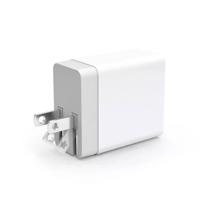 Compact Dual-Port USB Wall Charger with Foldable Prongs and Universal Voltage