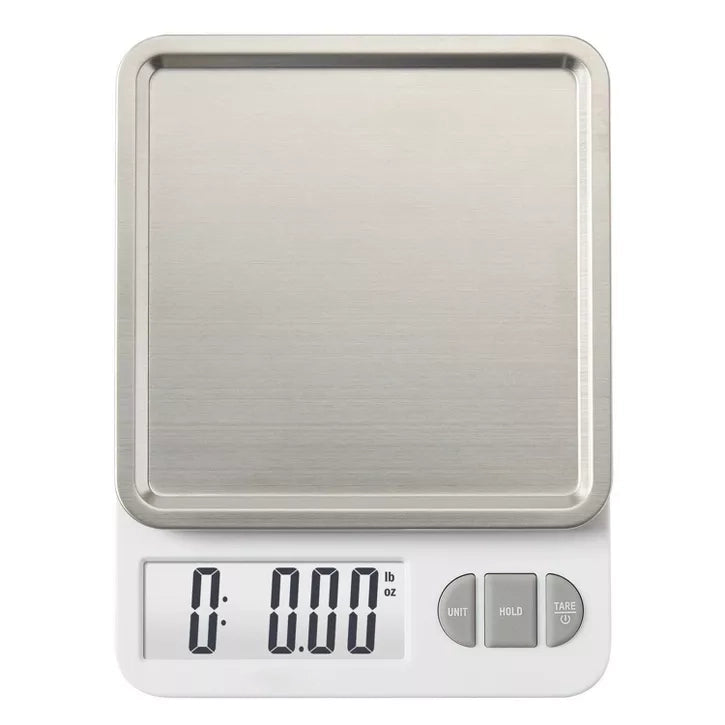 Stainless Steel Tray Digital Kitchen Scale with Dishwasher-Safe Platform and Data Hold Function