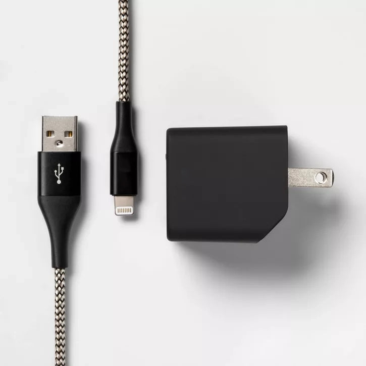 Dual-Port USB Wall Charger Set with Braided Lightning Cable and Extended Reach
