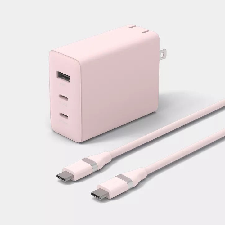 High-Power 100W Multiport Laptop Charger with Dual USB-C Cables and Foldable Prongs