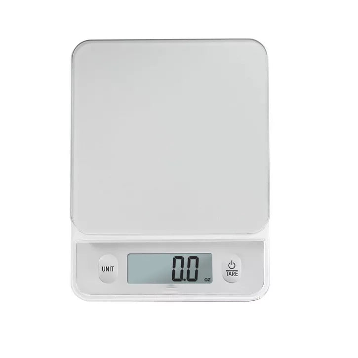 Minimalist Digital Kitchen Scale with Tempered Glass Platform and Dual-Button Control