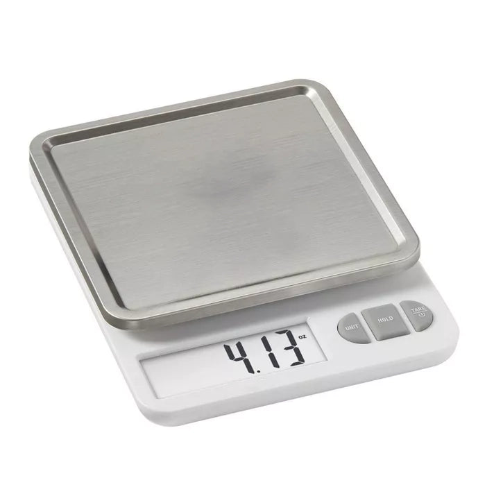 Stainless Steel Tray Digital Kitchen Scale with Dishwasher-Safe Platform and Data Hold Function