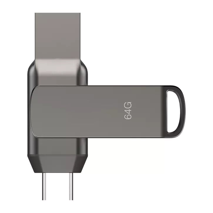 Dual-Connector USB 3.2 Flash Drive with Reversible Design and Keyring Loop