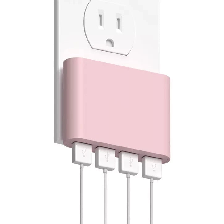 Ultra-Slim 4-Port USB Wall Charger with Dedicated Fast-Charge Port and Foldable Prongs